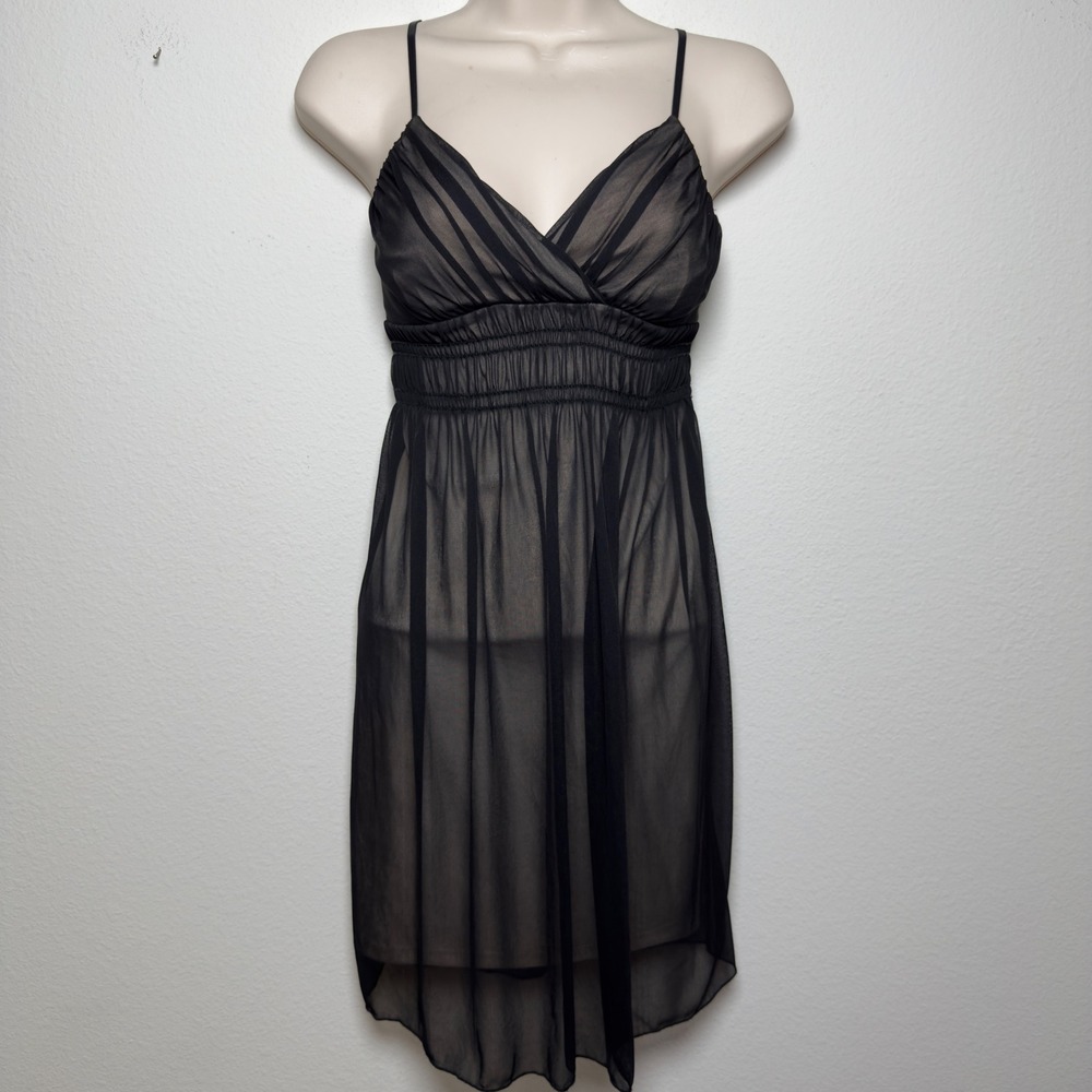 VTG Y2K Charlotte Russe Women Babydoll Mini Dress Small Black Mesh Whimsigoth